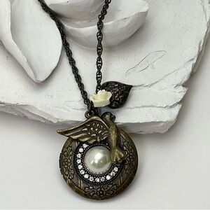 Long Antique Brass Locket Pendant Cluster